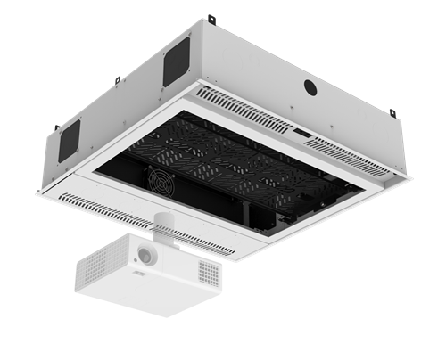 Picture of 2' x 2' Ceiling-Mount Rack with 2RU, Standard-Width, AmbiTILT™ Shelf and Integrated AC Power Pack with - With Projector Pole Adapter